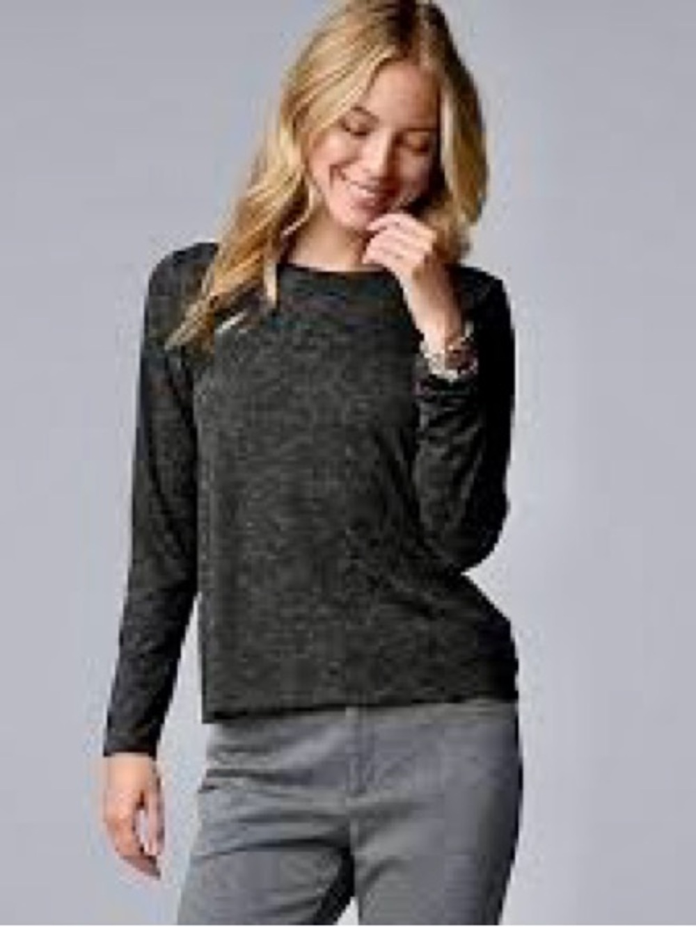 Simply Vera Vera Wang Long Sleeve Knit Top In Pearl Blac Crew Neck XL, NWT